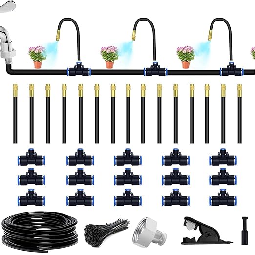 49.21Ft Drip Irrigation Kit Automatic Drip Irrigation System, 360° Bendable Garden Irrigation System, 5/16 inch Garden Watering System Adjustable Bendable Nozzle Copper Sprayer System for Garden