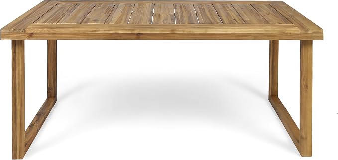 Merax 69" Outdoor Acacia Wood Dining Table, Rectangular Patio Table with Slatted Surface, Sandblast Natural Finish