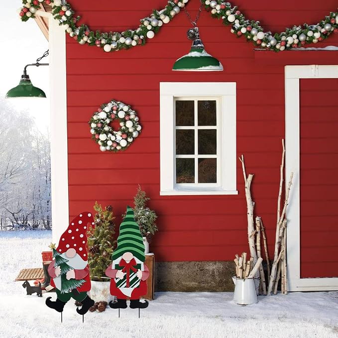 Outdoor Christmas Decorations for Home, Decorative Garden Stakes 2 Pack Gnomes for Christmas Decor, Metal Yard Signs Xmas Decorations for Outside Garden Yard Lawn Patio Holiday Party