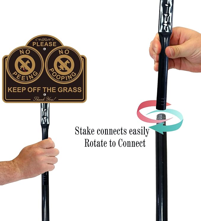Amexiu No Dog Pooping Peeing Sign, Keep off Grass Yard Lawn Sign with 36-Inch Metal Stakes, 9.5 x 7.5 Inches Aluminum, 2Pack