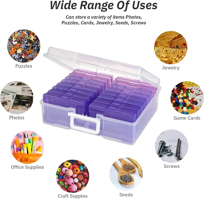 4x6 Photo Storage Box with Handle - Craft Keeper, 16 Inner Cases - Large Gradient Purple Series