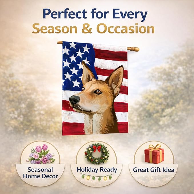 Caroline's Treasures CK6567CHF Indian pariah dog American Flag House Flag Large Porch Sleeve Pole Decorative Outside Yard Banner Artwork Wall Hanging, Polyester, House Size, Multicolor
