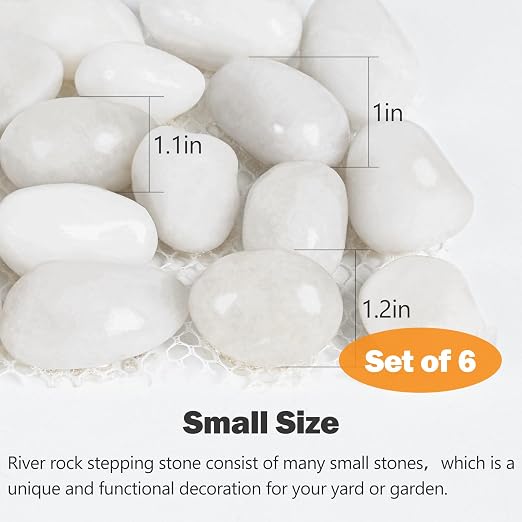 River Rock Stepping Stones Outdoor for Garden Walkway, 6 Pcs 12" L x 4" W Rectangle Shape Paver Step Stones Polished Pebble River Stone Mat for Yard Lawn Patio Pathway Walk Way - White