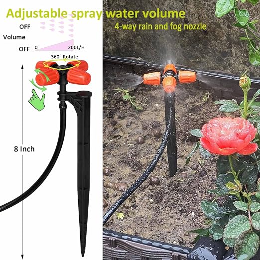 160Ft Drip Irrigation System for Garden with Water Timer, Main Water Hose ID 1/2inch 32Ft, 1/4in 131Ft, Sufficient Water Pressure, Irrigation Dripper Waterflow Evenly, Easy DIY Garden Watering System