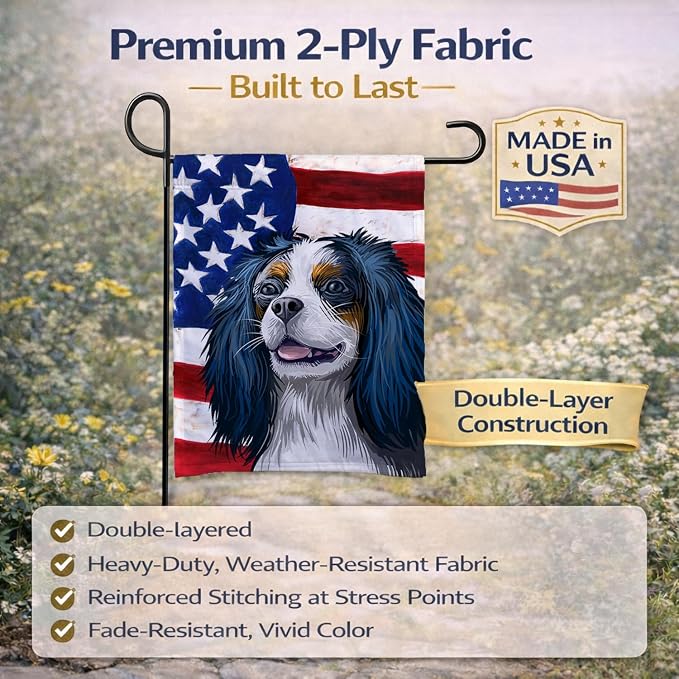 Caroline's Treasures CK6591GF King Charles Spaniel American Flag Garden Flag Mailbox Flag Decorative Yard Flag Banner Outside Patio Artwork Yard Flower Beds, Garden Size, Multicolor