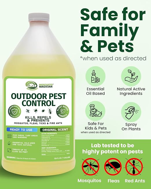 Mosquito Magician Ready-to-Use Mosquito Yard Spray 1 Gal (original scent) – Kills Mosquitoes, Fleas & Fire Ants, Repels & Prevents Ticks – Essential Oil Formula for Sprayers, Foggers & Misting Systems