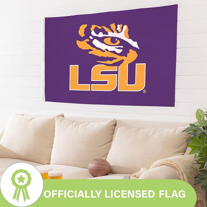 NCAA Louisiana State University Flag with Grommets, 3'x5' LSU Tigers Outdoor College Flags & Banners for Garden Patio Indoor Wall Décor