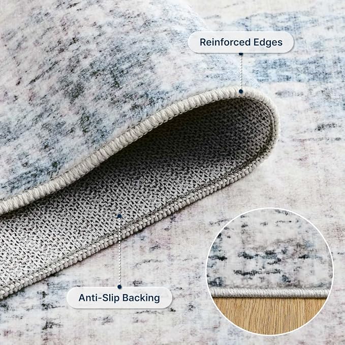8x10 Area Rugs Washable Abstract Rug for Living Room Bedroom Blue | Non Slip Soft Carpets Coastal Indoor Floor Stain Resistant Large Carpet for Bedroom Dining Room Farmhouse Nursery Office