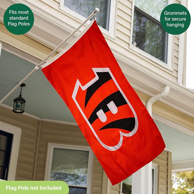Team Sports America NFL Cincinnati Bengals 3 x 5 Outdoor Durable House Flag with Grommets | Sport Team Flag & Banner | Indoor Wall Decor Flag for Room | Works with Flag Poles for Outside House