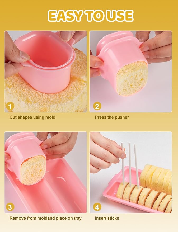 WDAHDHP Round Cake Pop Mold Set, Including 2Pcs Circle Cake Pop Cutter, 9 Inch Tray and 100Pcs Lollipop Sticks for Home Desserts Making Accessories, Pink