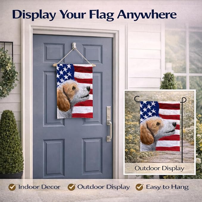 Caroline's Treasures CK6574GF Istrian Coarse-haired Hound American Flag Garden Flag Mailbox Flag Decorative Yard Flag Banner Outside Patio Artwork Yard Flower Beds, Garden Size, Multicolor
