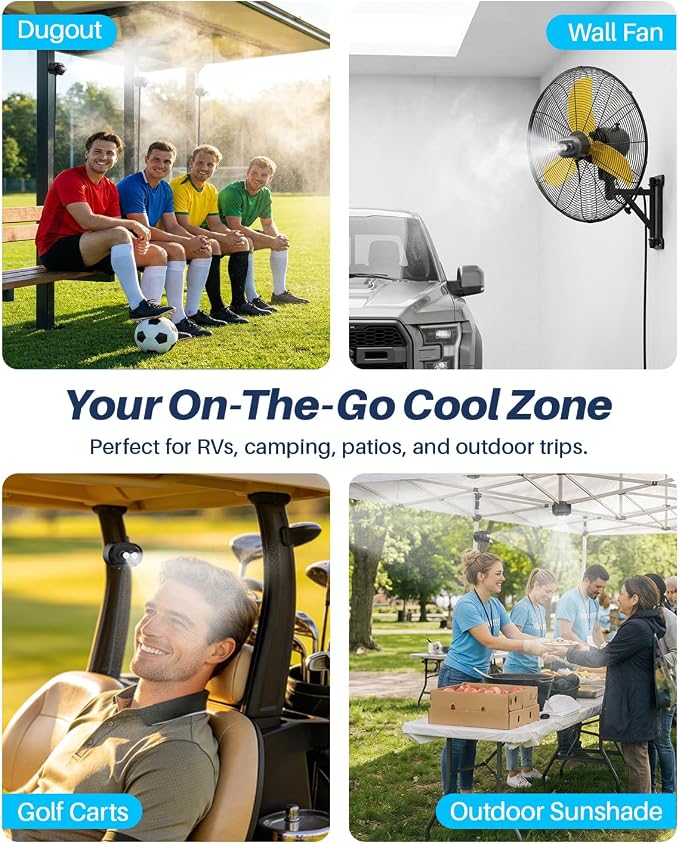 Portable Misting System with Water Pump, 6000mAh Outdoor Misters for Outside Patio, Magnetic Water Cooling Fan Misters Set for Patio, Industrial Fan, Canopy, Sports, Greenhouse, Beach, Dugout, Camping