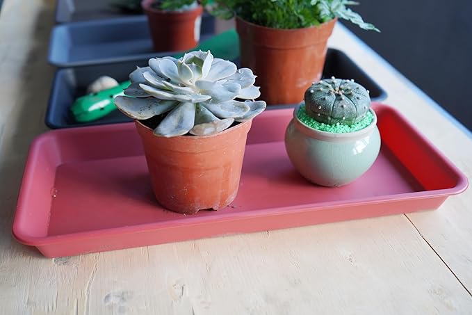 VUWEZ 2 Pack Plastic Plant Trays - Rectangular 17 18 inch, Indoor/Outdoor Plant Water Drip Trays for Flower Planters, Windowsill (7.8 x 17.5'', Terracotta)