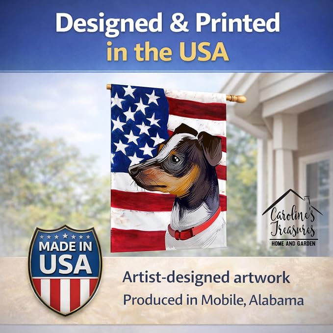 Caroline's Treasures CK6582CHF Japanese Terrier American Flag House Flag Large Porch Sleeve Pole Decorative Outside Yard Banner Artwork Wall Hanging, Polyester, House Size, Multicolor