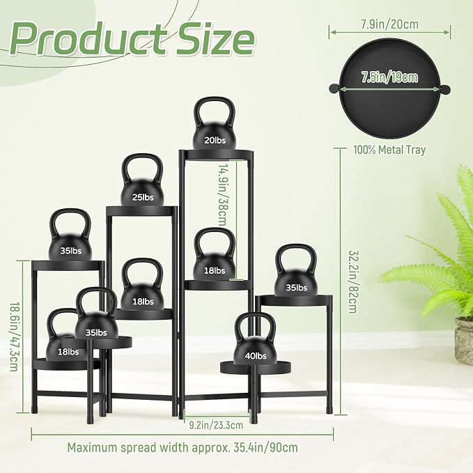 iDavosic.ly Plant Stand Indoor Outdoor, 9 Tier Corner Metal Flower Display Holder Shelf, Folding Tall Orchid Rack for Patio Balcony Porch Garden Living Room House, Black