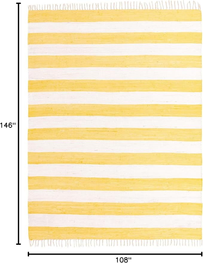 Unique Loom Chindi Rag Collection Area Rug - Striped (9' x 12' 2" Rectangle, Yellow and Ivory)