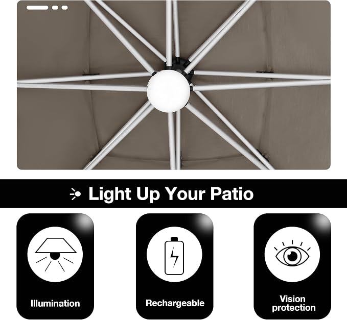 EliteShade USA APOLLO 3-Tier 10x13FT Full Aluminum Cantilever Patio Umbrella for Outdoor Restaurant Garden Courtyard Deck Pool and Marketing with Light (No battery), Heather Beige