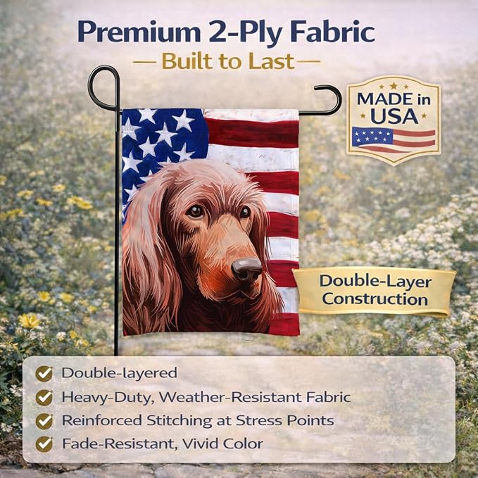 Caroline's Treasures CK6570GF Irish Setter Dog American Flag Garden Flag Mailbox Flag Decorative Yard Flag Banner Outside Patio Artwork Yard Flower Beds, Garden Size, Multicolor