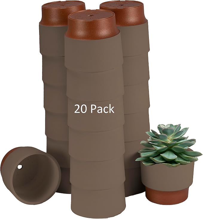 The HC Companies 3 Inch Sprite Mini Succulent Pot - Small Plastic Planter with Drainage for Indoor Plants, Artisan Taupe (20 Pack)