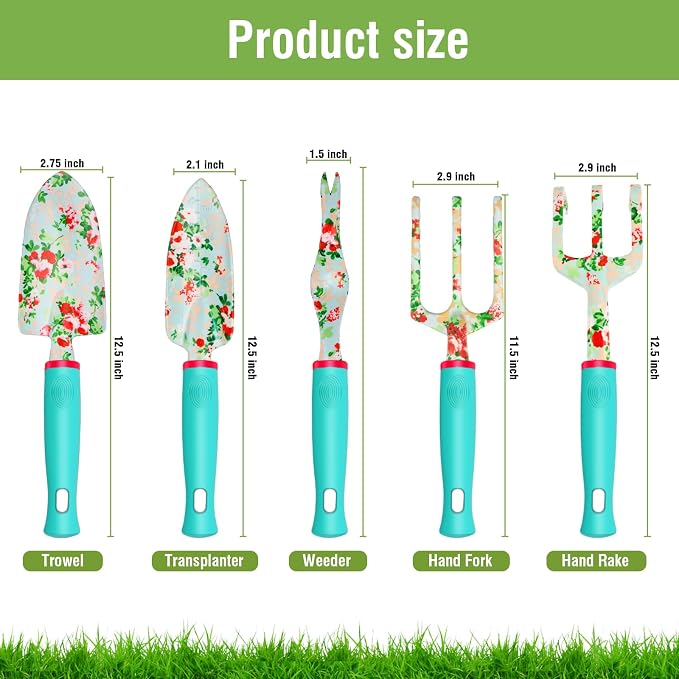 Garden Tools Set, JUMPHIGH 10 PCS Heavy Duty Gardening Tools Includes Hand Trowel Rake Weeder Pruner, Gardening Gifts for Women, Garden Kit with Tote Bag, Apron, Gloves, Kneeling Pad
