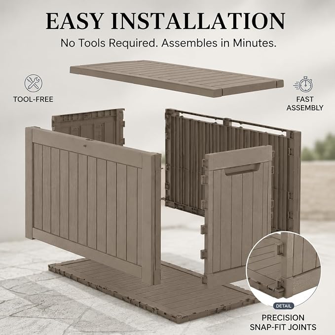 150 Gallon Outdoor Storage Box Resin Deck Box All Weather Waterproof Large Lockable Storage Container Deck Box for Patio Furniture, Garden Tools, Lockable, Gray New