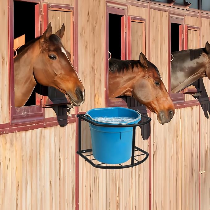 Bucket Holder for Horses Feed,5 Gallon Water and Feed Bucket Holder for Horses,Heavy Duty Metal Wall Mount Water Bucket and Pail Holder for Livestock in Stable