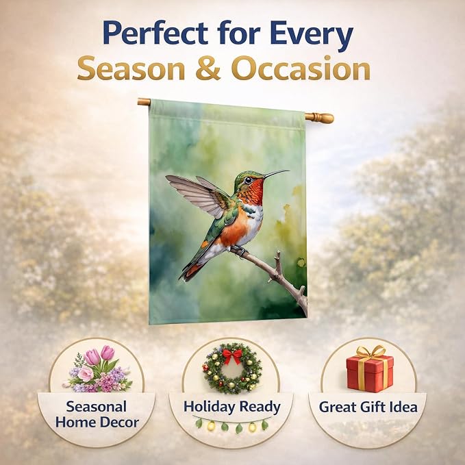 Caroline's Treasures Allens Hummingbird House Flag Large Porch Sleeve Pole Decorative Outside Yard Banner Artwork Wall Hanging, Polyester, House Size, Multicolor