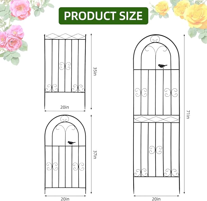 Amoskey Durable Garden Trellis for Climbing Plants - Outdoor Trellis Supports for Lush Greenery - Ideal for Vines, Flowers, and Vegetables, Easy Installation & Space-Saving Design (71"H*20"W -2 pack)