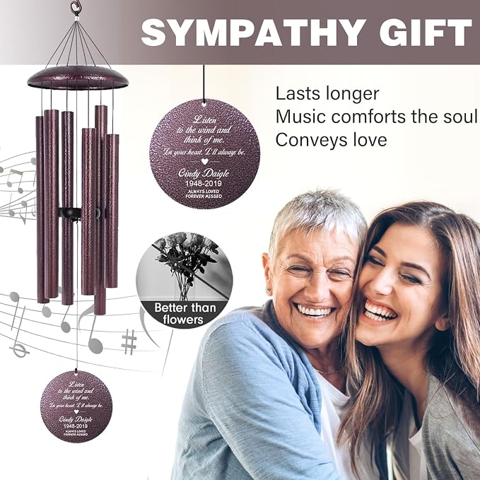 ASTARIN 36" Large Deep Tone Personalized Sympathy Wind Chimes, Memorial Wind Chime for Loss of Mother Father Loved One, Bereavement Gifts Decor Outdoor Patio Garden Graveyard, Produced in Texas