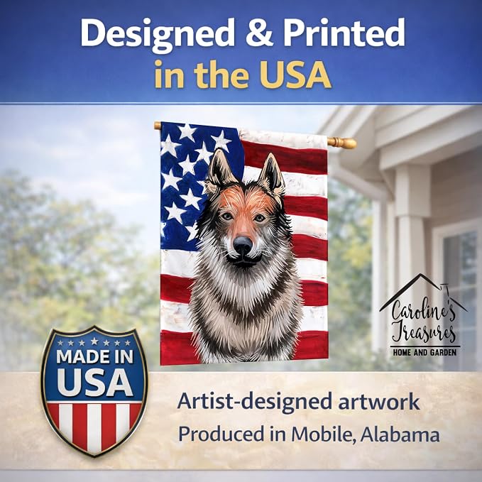 Caroline's Treasures CK6499CHF Czechoslovakian Wolfdog American Flag House Flag Large Porch Sleeve Pole Decorative Outside Yard Banner Artwork Wall Hanging, Polyester, House Size, Multicolor