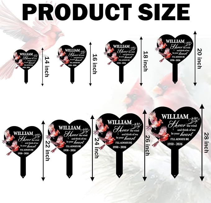 Personalized Cardinal Garden Sign with Stakes, Custom Name Sign, Yard Metal Decor Outdoor, Memorial Gift for Mom, Garden Plaque Sympathy Gifts, loss loved Ones Cardinal Sign