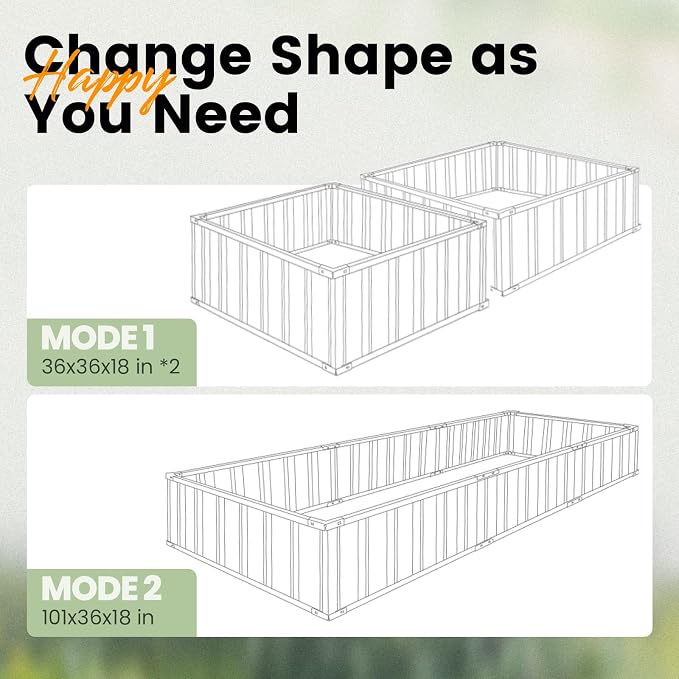 KING BIRD Galvanized Raised Garden Bed with 2 Installation Methods for DIY, 101" x 36" x 18" Heightened Planter Kit Box Outdoor for Deep-Rooted Vegetables, Flowers, Green