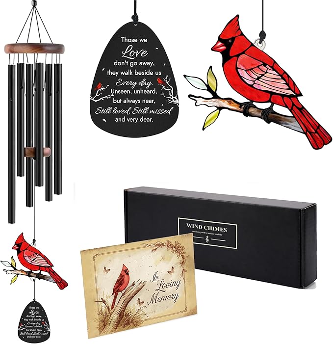Memorial Wind Chimes for Loss of Loved One, Sympathy Gifts for Loss of Mother/Dad/Husband - Cardinal Wind Chimes for Outside with Mute Option, in Memory of Loved One Gifts, Sympathy Wind Chimes 48''