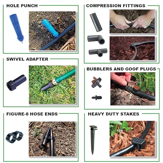 BlueBarrel™ Gravity-Fed Drip Irrigation Kit with Bubbler Emitters: No-Pressure/Low-Pressure Irrigation for Rain Barrels, Rain Tanks, & Cisterns. Made in USA