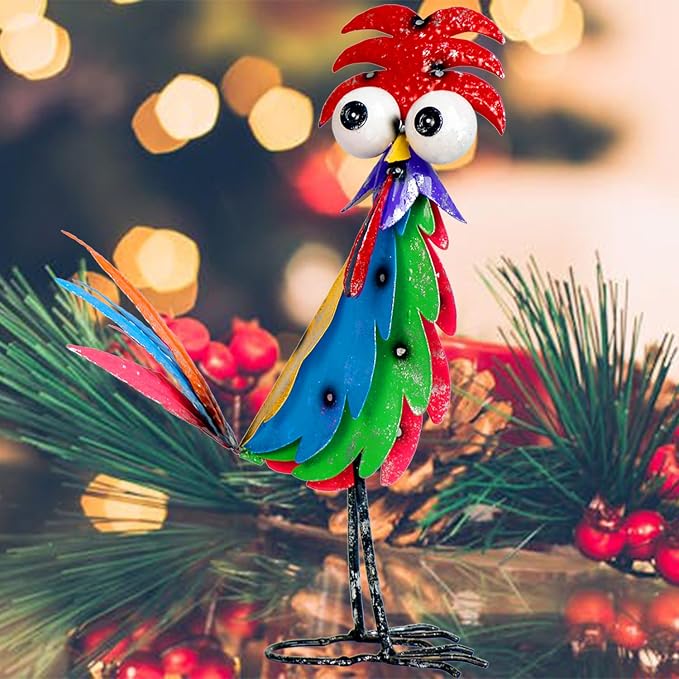 Natelf Outdoor Wacky Metal Rooster Yard Statue Decoration | Garden Statues, Chicken Figurine, Courtyard Decoration, Holiday Gift