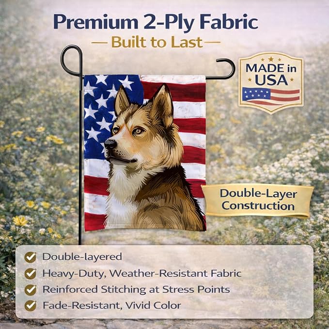 Caroline's Treasures CK6509GF East Siberian Laika Dog American Flag Garden Flag Mailbox Flag Decorative Yard Flag Banner Outside Patio Artwork Yard Flower Beds, Garden Size, Multicolor