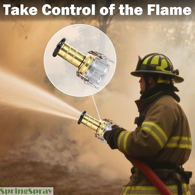 2" NPSH Aluminum Camlock Fitting Coupling With Brass Fire Hose Nozzle 2 inch Fire Equipment Constant Flow Heavy-Duty Industrial Fog Nozzle
