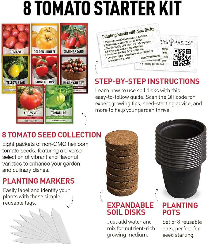 Tomato Growing Kit – Grow 8 Varieties of Delicious Tomatoes – Non-GMO Heirloom Seeds, Complete Indoor & Outdoor Tomato Seed Kit, Our Tomato kit is Perfect for Home Gardens & Fresh Cooking