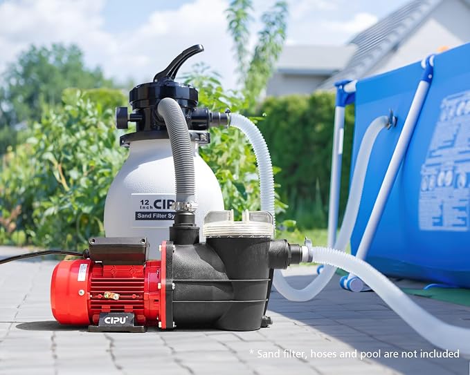 CIPU 1/3 HP Pool Pump with Filter Basket, 2400 GPH Above Ground Pool Pump with Hose Adapters, Self-Priming Pool Filter Pump Replacement for Sand Filter Systems and Frame Pools