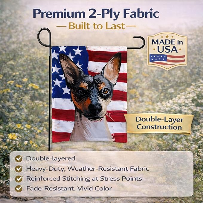 Caroline's Treasures CK6674GF Ratonero Valenciano Dog American Flag Garden Flag Mailbox Flag Decorative Yard Flag Banner Outside Patio Artwork Yard Flower Beds, Garden Size, Multicolor