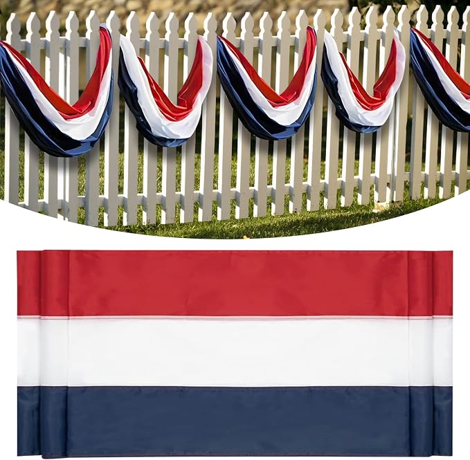 Patriotic Bunting Decorations Indoor Outdoor 2x20 Ft Red White & Blue Stripe Banners Patriotic Decorations American Flags for Outside Home Garden Fence Porch,USA Patriotic Flag Bunting Presidents Day Decoration.