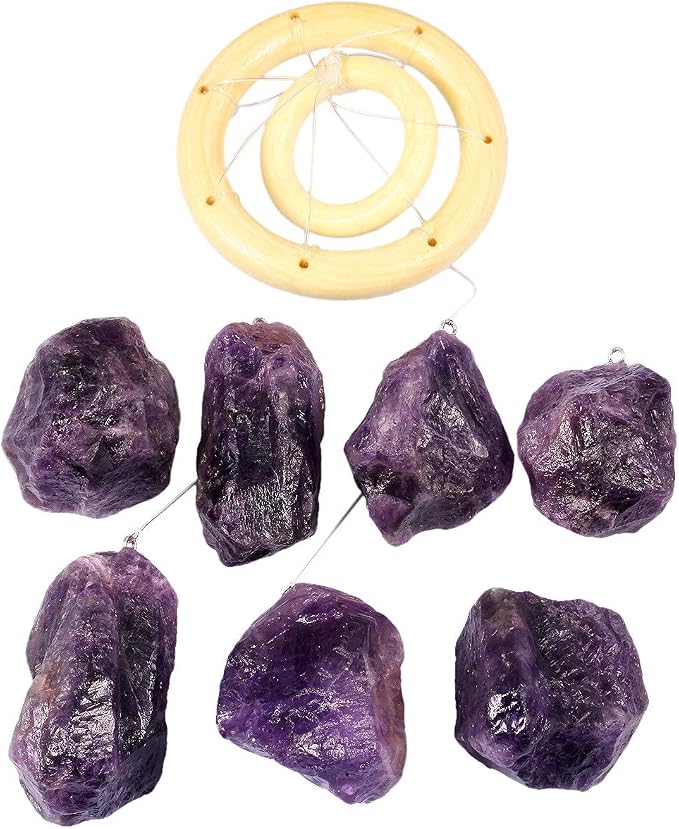 mookaitedecor Amethyst Stones Rough Crystals Wind Chimes for Home Garden Decoration 17-21 Inches