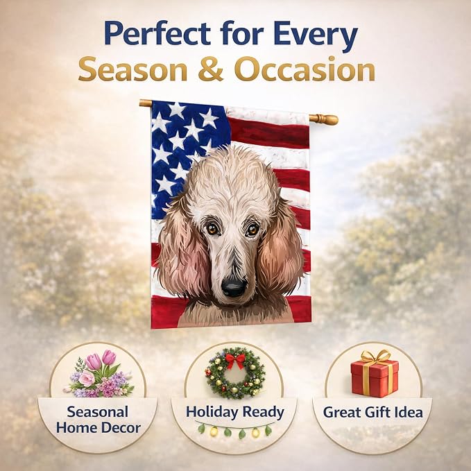 Caroline's Treasures CK6657CHF Poodle Dog American Flag House Flag Large Porch Sleeve Pole Decorative Outside Yard Banner Artwork Wall Hanging, Polyester, House Size, Multicolor