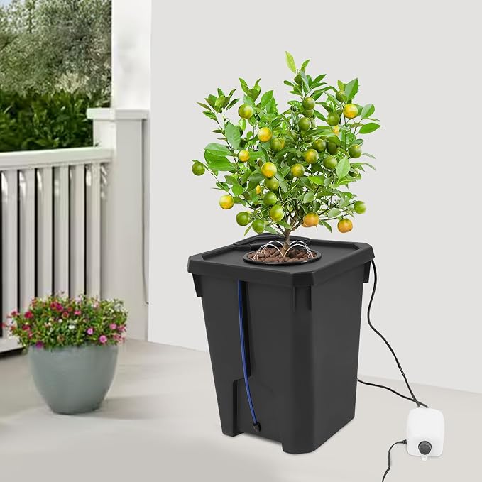 Hydroponics Growing System Kit, 7 Gallon Deep Water Culture Growing Bucket, Indoor Outdoor Recirculating Drip Garden System with Air Pump, Hose&Clay Pebbles for Leafy Vegetables