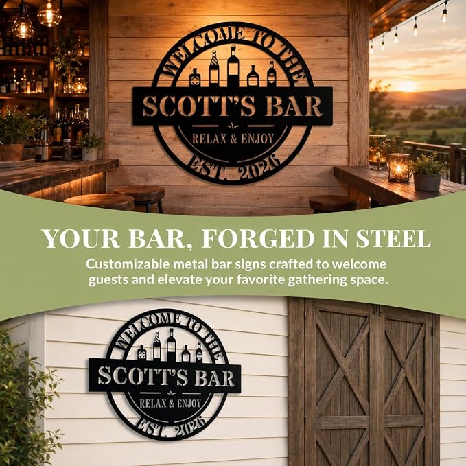 Personalized Custom Metal Bar Sign, Custom Name Pub Sign Wall Decor for Home Bar, Man Cave, Club, Party Room, Cocktail Lounge Decor