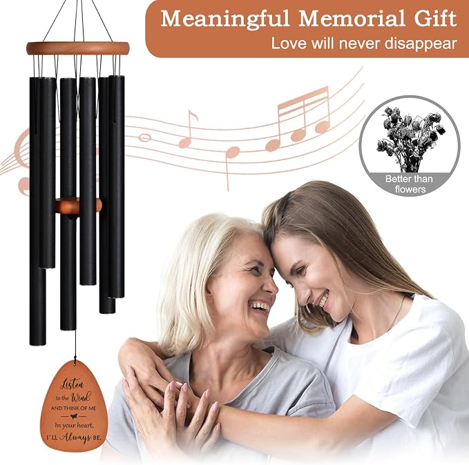Memorial Wind Chimes for Loss of Loved One, 32" Sympathy Wind Chimes in memory of a Loved One - Beech Wood & 6 Tubes, Bereavement Gifts for Loss of Mom or Dad, Sympathy Gifts for Funeral & Remembrance