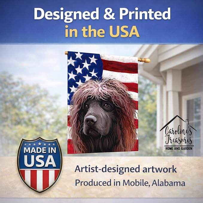 Caroline's Treasures CK6572CHF Irish Water Spaniel American Flag House Flag Large Porch Sleeve Pole Decorative Outside Yard Banner Artwork Wall Hanging, Polyester, House Size, Multicolor