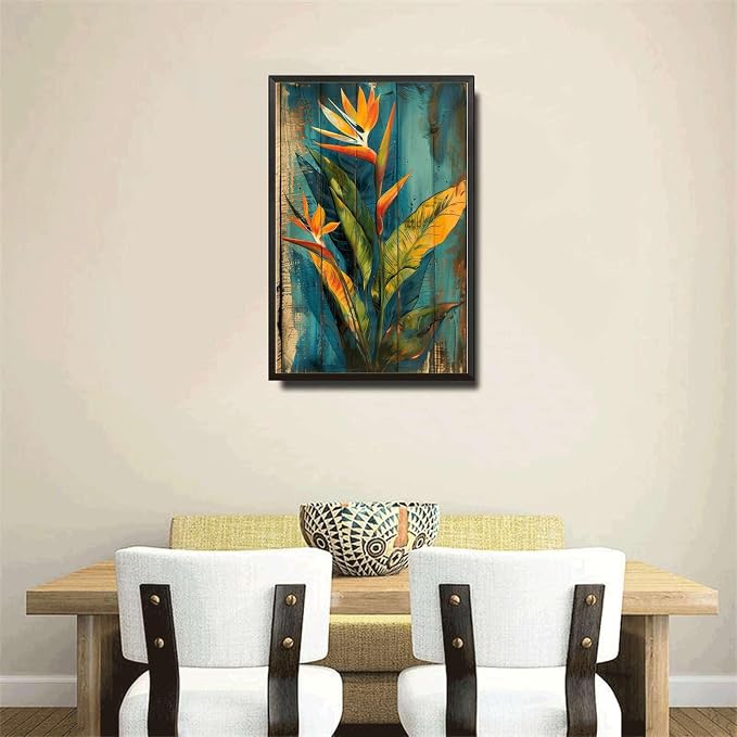 Metal Sign Tin Sign Vintage Wall Art Vintage Bird of Paradise Tin Sign for Exotic Garden Decor Rustic Wall Art and Distressed Wood Pan Home Decor for Pub 6×8 Inches with Metal Frame