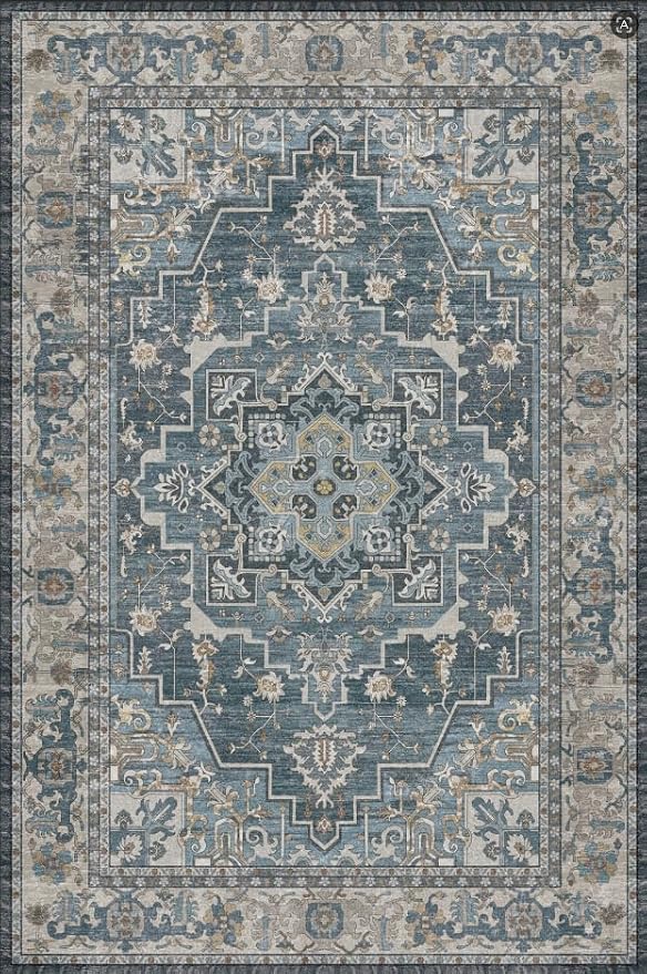 Tangsoo 2x5 Washable Runner Rugs for Hallway, Vintage Non Slip Runner Blue | Farmhouse Soft Low Pile Rug Runner, Oriental Print Carpet Runners for Entryway Kitchen Bedroom Bathroom Living Room Blue/Grey
