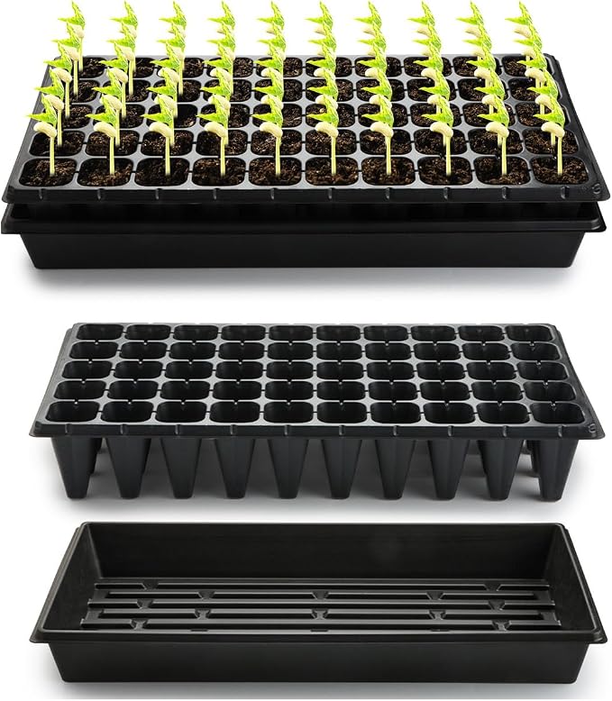 RooTrimmer 10 Pack 1020 Trays and 10 Pack 3.5" Deep 50 Cell Seed Starter Trays, 20" x 10" - Durable Plastic Nursery Flats for Microgreens, Seedling,Seed Germination & Plant Propagation (10 Set)